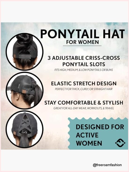 Women\'s Ponytail Baseball Cap - Adjustable Criss Cross Back - 3 Pony Holes